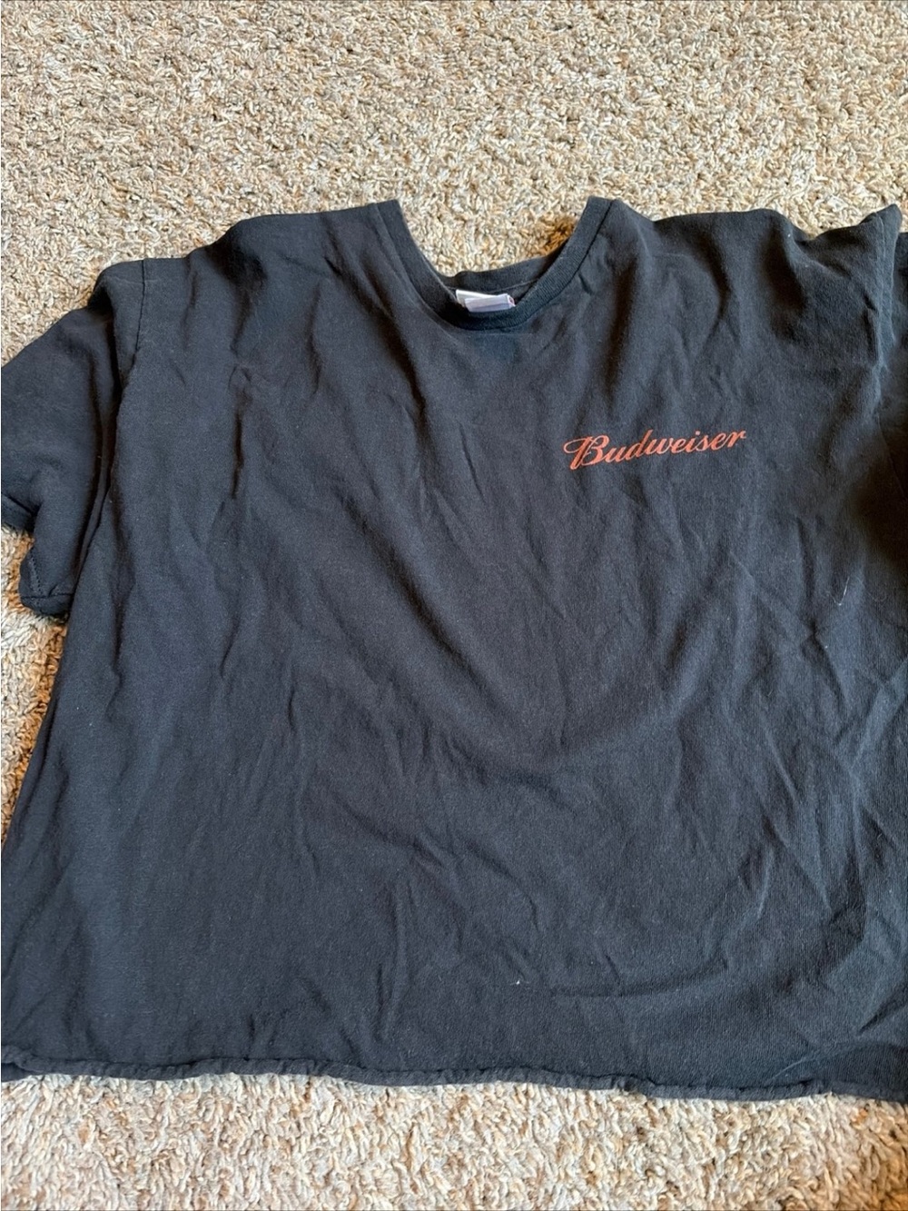 Junk Food Clothing Women’s Black Crop Top with Red Budweiser Script